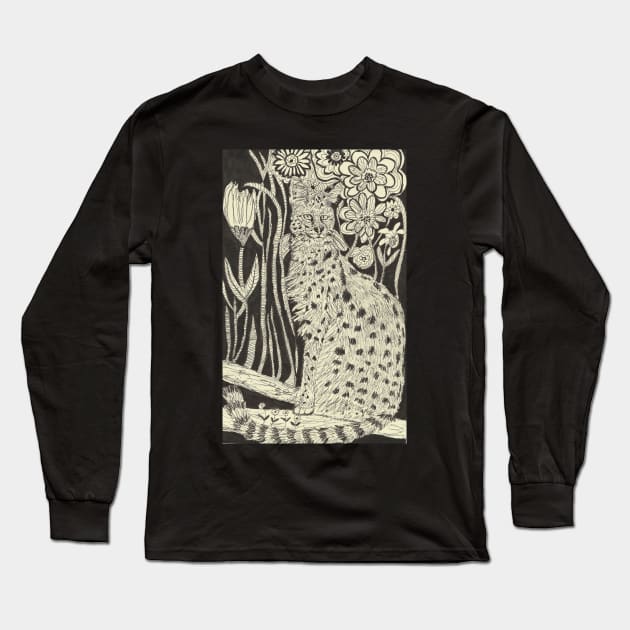 Serval cat pen drawing Long Sleeve T-Shirt by SamsArtworks